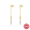 Simple S925 Sterling Silver Geometric Star Diamond Pearl Tassel Chain Earrings For Women