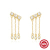 Simple S925 Sterling Silver Geometric Star Diamond Pearl Tassel Chain Earrings For Women