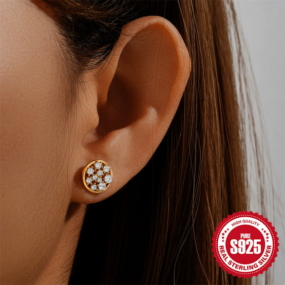 Simple S925 Sterling Silver Heart Drop Ear Studs With Geometric Zirconia Design For Unisex