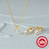 Simple S925 Sterling Silver Heart Shaped Stud Earrings And Necklace Set With O Chain And Electroplating