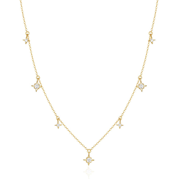 Simple S925 Sterling Silver Ins Style Geometric Star Diamond Stacked Women's Clavicle Necklace With Electroplating O Chain