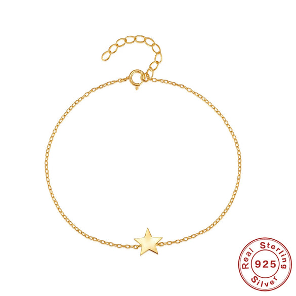 Simple S925 Sterling Silver Joker Adjustable Five Pointed Star Bracelet For Women With Electroplating Treatment