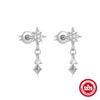 Simple S925 Sterling Silver Ladies Earrings With Square Octagonal Star And Round Diamond Set Geometric Style
