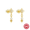 Simple S925 Sterling Silver Ladies Earrings With Square Octagonal Star And Round Diamond Set Geometric Style