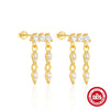 Simple S925 Sterling Silver Pearl Stitching Crescent Tassel Earrings Set With Gemstones For Women Fashion Style