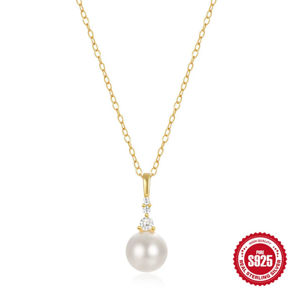 Simple S925 Sterling Silver Pearl Zircon Geometric Stacked Wear Electroplated Women's Collarbone Necklace