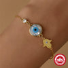 Simple S925 Sterling Silver Retro Palm Devil's Eye Blue Eyes Geometric Design Electroplated Unisex Bracelet