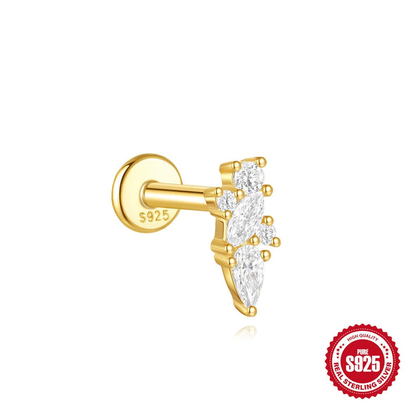 Simple S925 Sterling Silver Tassel Square Double Row Spiral Piercing Earrings With Drop Shape And Zirconia Design