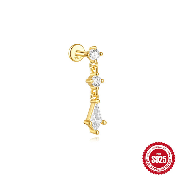 Simple S925 Sterling Silver Tassel Square Double Row Spiral Piercing Earrings With Drop Shape And Zirconia Design