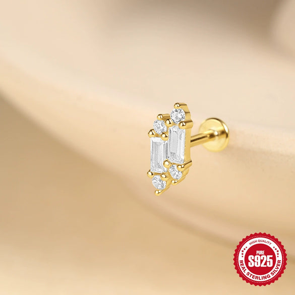 Simple S925 Sterling Silver Tassel Square Double Row Spiral Piercing Earrings With Drop Shape And Zirconia Design