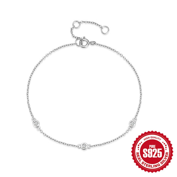 Simple S925 Sterling Silver Women's Bracelet With Three Zircon Inlays And Geometric Pattern Electroplated