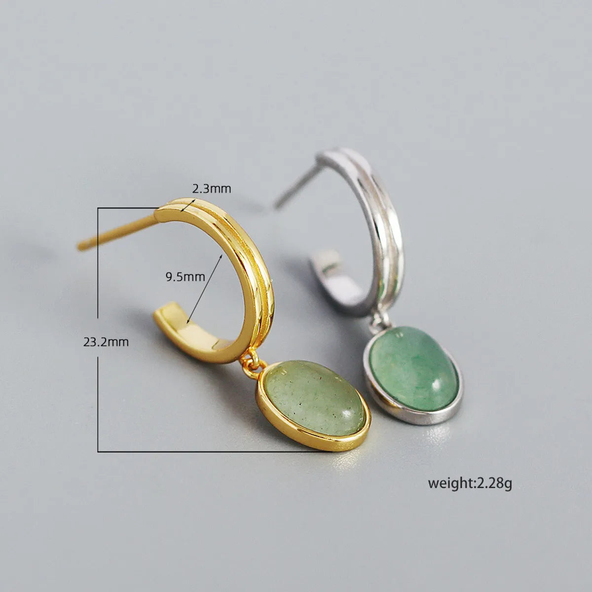 Simple S925 Silver Minimalist Geometric Inlaid Stone C-Shaped Earrings