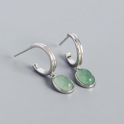 Simple S925 Silver Minimalist Geometric Inlaid Stone C-Shaped Earrings