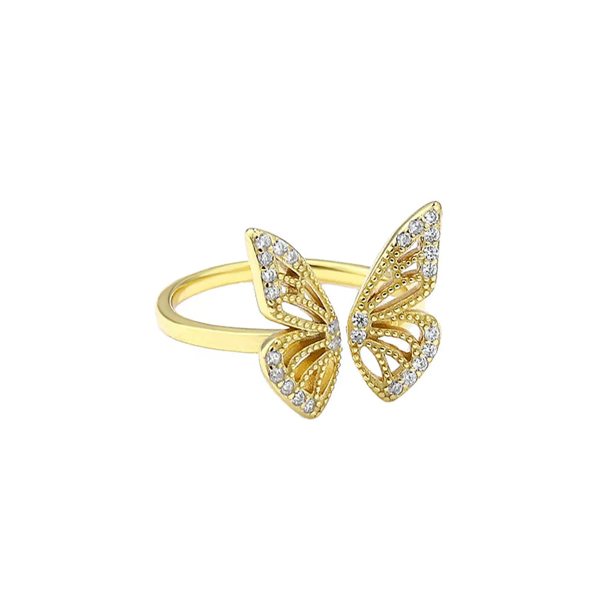 Simple S925 Sterling Silver Hollow Butterfly Adjustable Open Ring Female