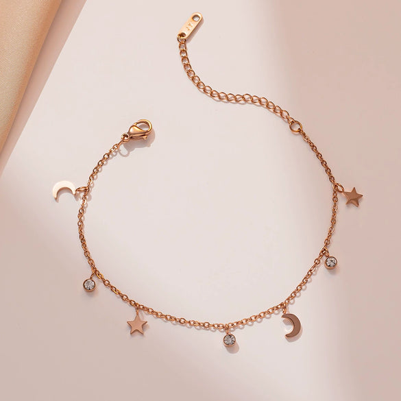 Simple Sexy Women's Titanium Steel Bracelet With Star Moon Geometric Pattern And 18K Gold Electroplated Treatment