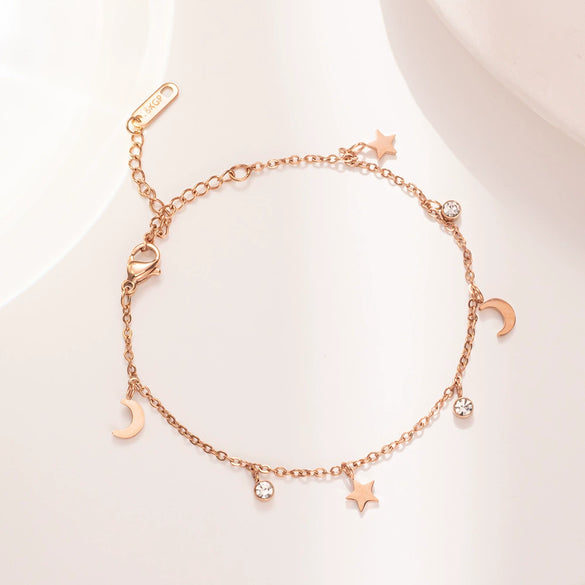 Simple Sexy Women's Titanium Steel Bracelet With Star Moon Geometric Pattern And 18K Gold Electroplated Treatment