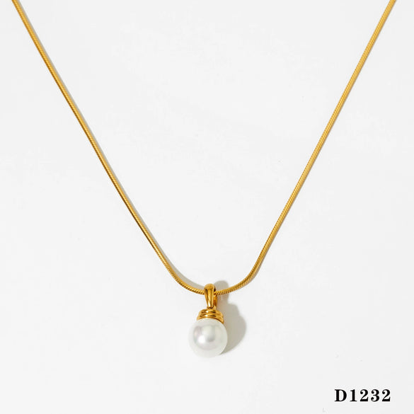 Simple Shell Bead Pendant Necklace For Women Fashion Geometric Style Stainless Steel And Pearl Material Electroplating Process