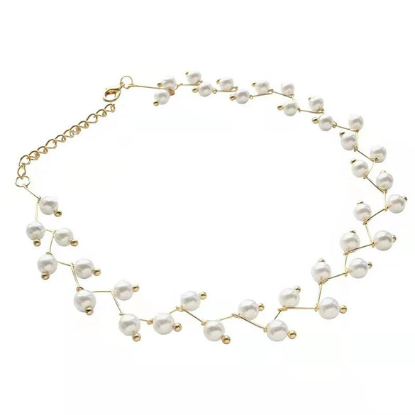Simple Short Pearl Clavicle Chain Women's Neck Jewelry With Geometric Pattern And Electroplating On Alloy Snake Bone Chain