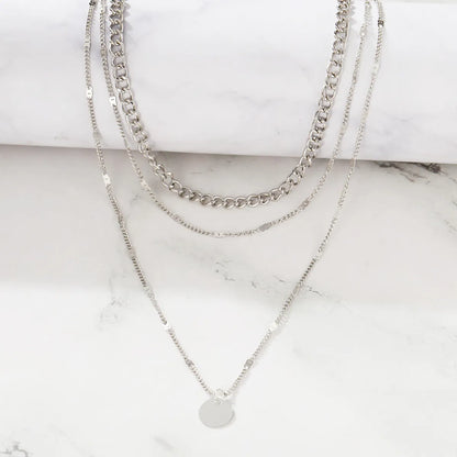 Simple Silver Iron Multi-Layer Alloy Necklace Wholesale