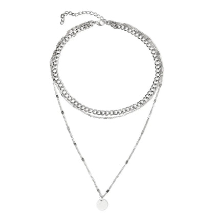 Simple Silver Iron Multi-Layer Alloy Necklace Wholesale