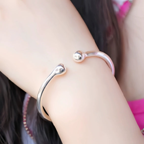 Simple Silver Plated Copper Open Bead Bracelet Fashion Electroplated Jewelry For Women