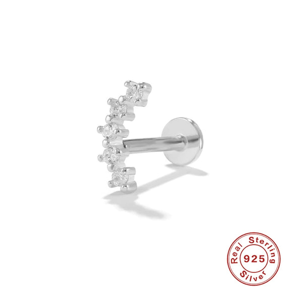 Simple Single Row Diamond S925 Sterling Silver Geometric Flat Head Thread Puncture Cartilage Earrings For Unisex