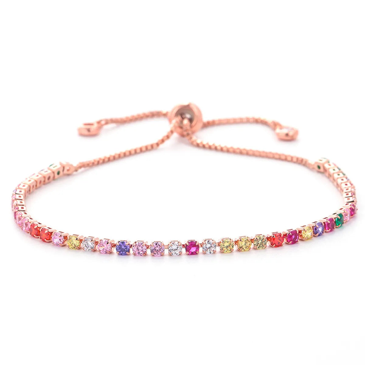 Simple Single Row Multicolor Zircon Copper Bracelet