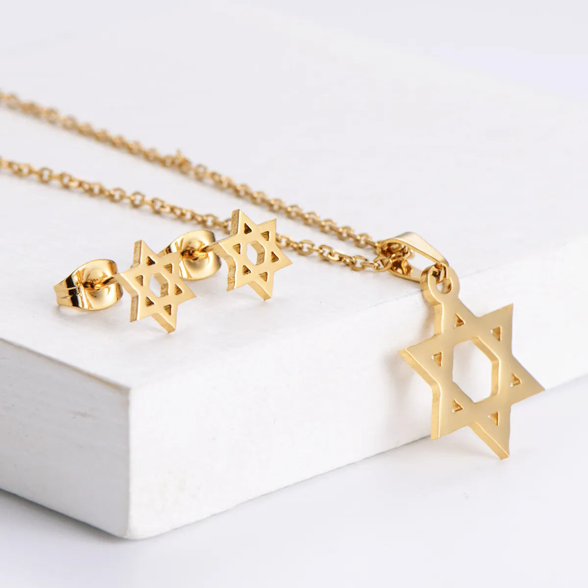 Stainless Steel 18K Gold Plated Korean Style Plating Hexagram Pendant Necklace