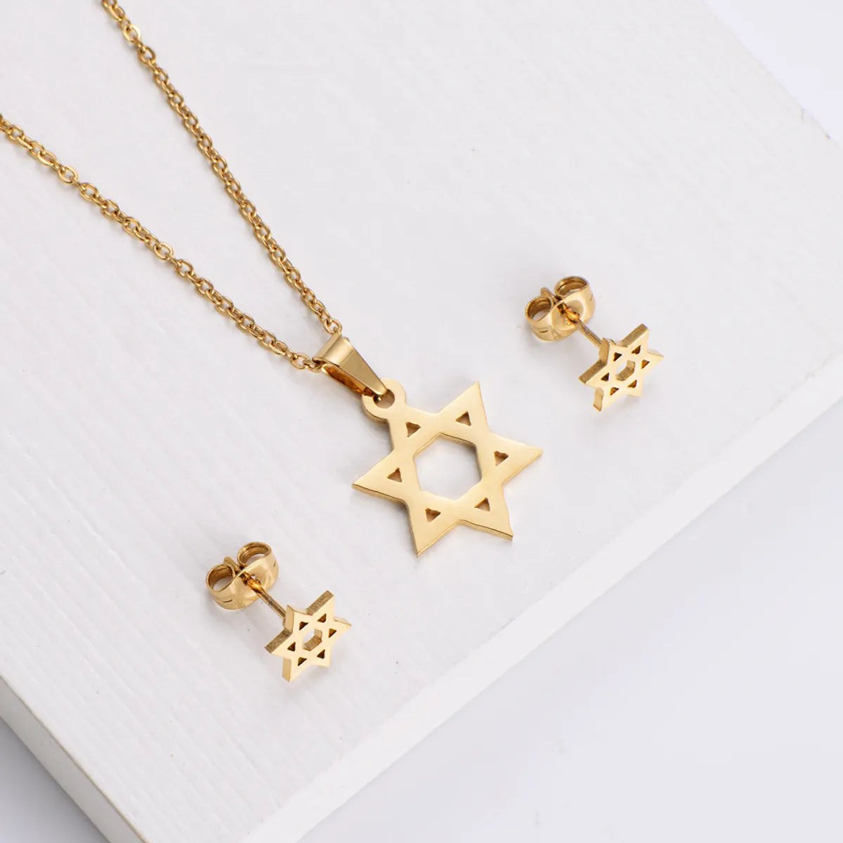 Stainless Steel 18K Gold Plated Korean Style Plating Hexagram Pendant Necklace