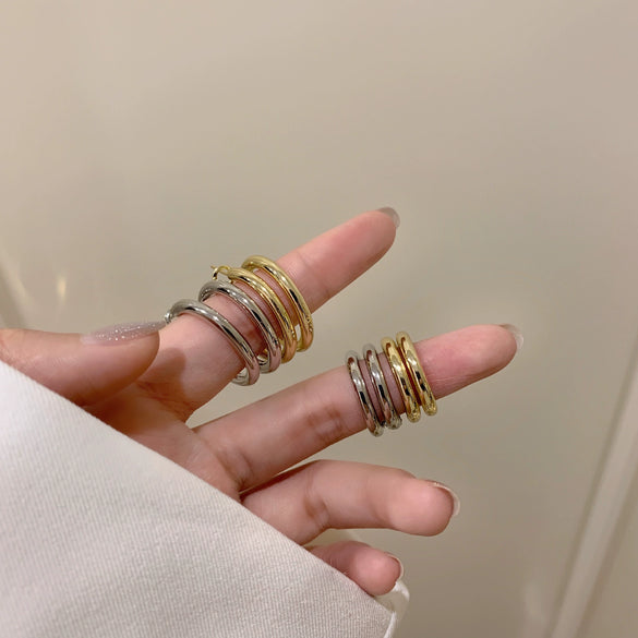 Simple Small Circle S925 Silver Ring Earring For Women With 14K Real Gold Electroplated Geometric Design