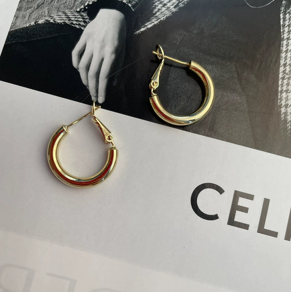 Simple Small Circle S925 Silver Ring Earring For Women With 14K Real Gold Electroplated Geometric Design