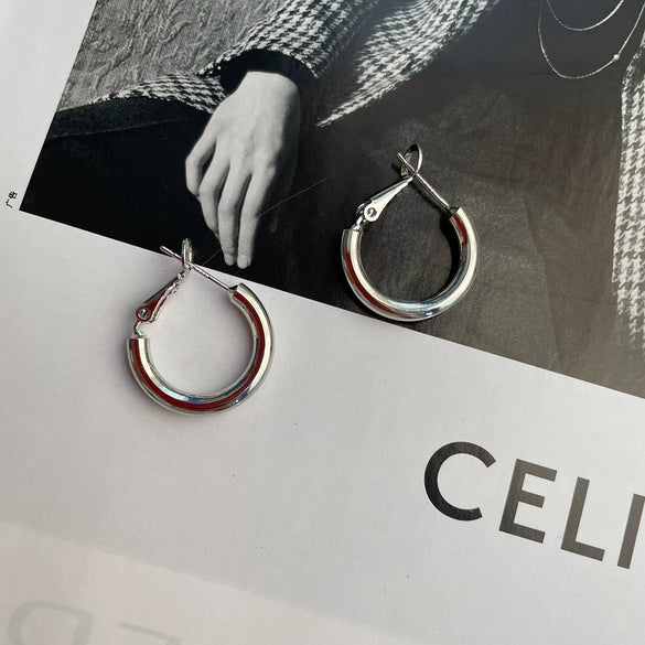 Simple Small Circle S925 Silver Ring Earring For Women With 14K Real Gold Electroplated Geometric Design