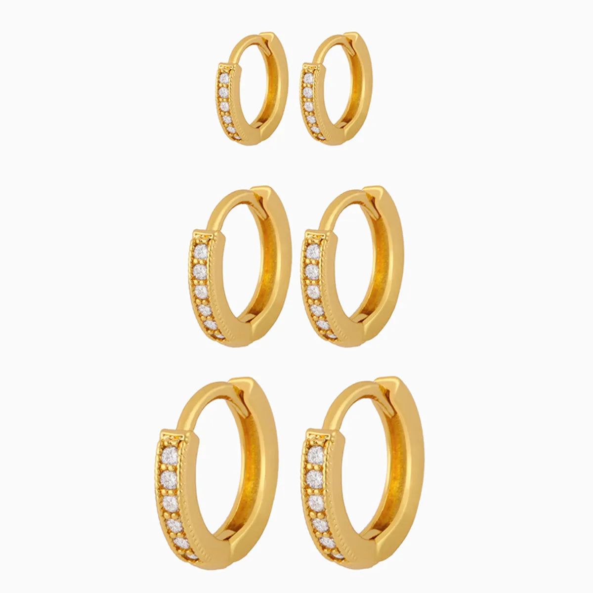 1 Pair Simple Style Geometric Round Inlaid Zircon Copper 18k Gold Plated Hoop Earrings