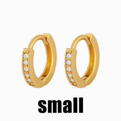 1 Pair Simple Style Geometric Round Inlaid Zircon Copper 18k Gold Plated Hoop Earrings