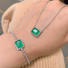 Simple Small Square Paraiba Zircon Jewelry Set For Women Copper Plated With Real Gold Bracelet And Necklace