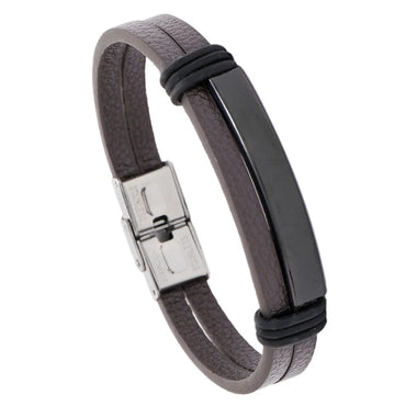 Simple Smooth Stainless Steel Men'S Leather Bracelet