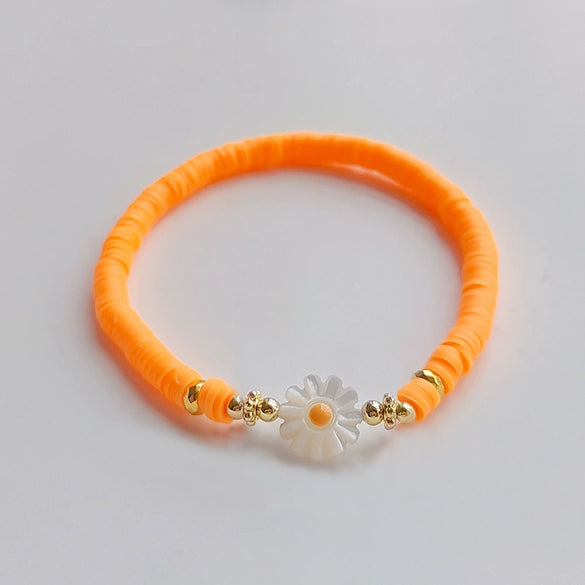 Simple Soft Ceramic Pieces Elaststring Beaded Daisy Hand Woven Glass Glaze Bohemian Vacation Style Women's Bracelet