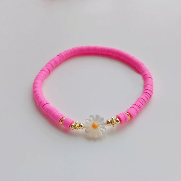 Simple Soft Ceramic Pieces Elaststring Beaded Daisy Hand Woven Glass Glaze Bohemian Vacation Style Women's Bracelet