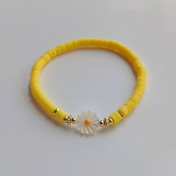 Simple Soft Ceramic Pieces Elaststring Beaded Daisy Hand Woven Glass Glaze Bohemian Vacation Style Women's Bracelet