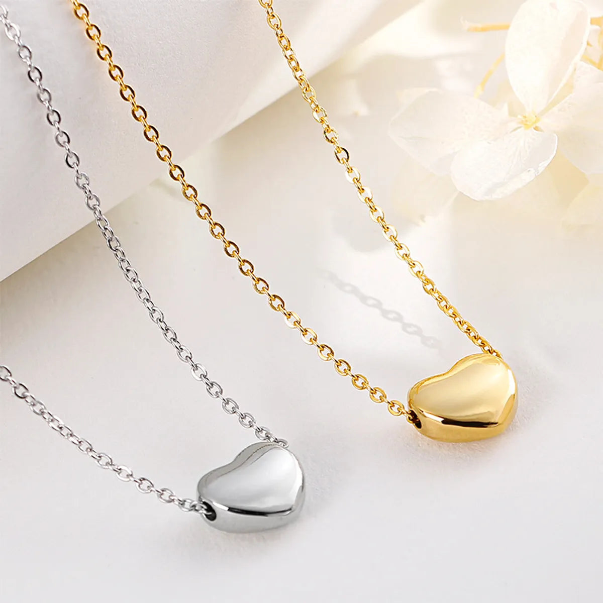 Simple Solid Color Stainless Steel Heart-shaped Small Round Bead Earrings Two-piece Set Wholesale Gooddiy