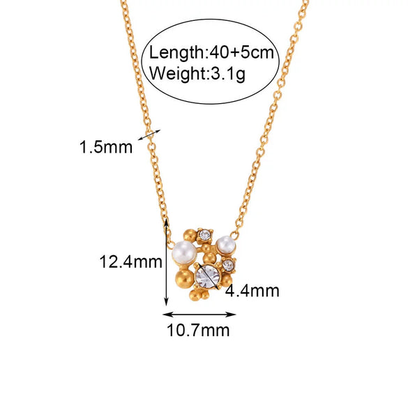Simple Special Shaped Rhinestone Pearl Flower Stud Earrings And Necklace In Stainless Steel With Electroplating Geometric Pattern For Women