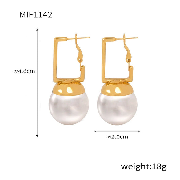 Simple Square Buckle Round Beads Earrings In Retro Fashion Niche Personality Titanium Steel With 18K Gold Electroplated Finish For Women Geometric Pattern