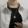 Simple Square Letter Titanium Steel Necklace With Stitching Chain Geometric Design Cold Style Couple Accessories