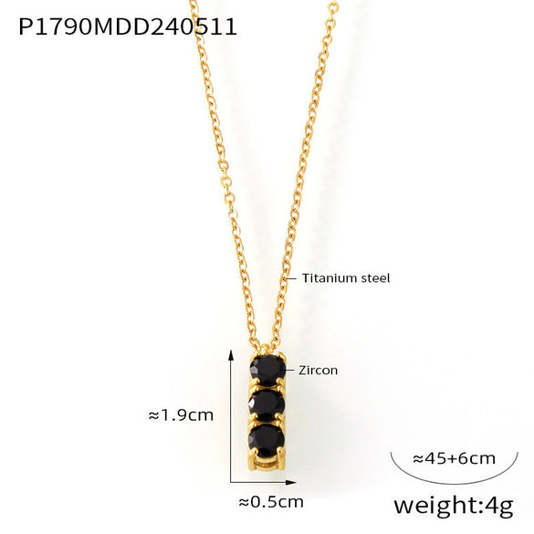 Simple Square Zircon Pendant All Match Light Luxury Titanium Steel Necklace For Women With Electroplating And Geometric Design