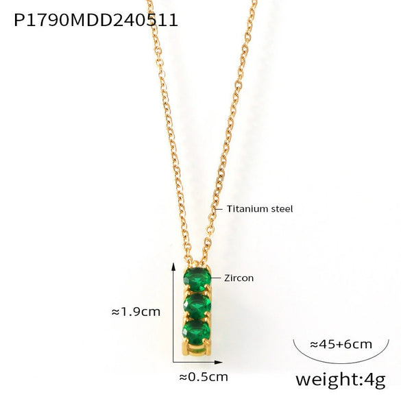 Simple Square Zircon Pendant All Match Light Luxury Titanium Steel Necklace For Women With Electroplating And Geometric Design
