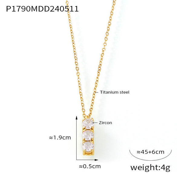 Simple Square Zircon Pendant All Match Light Luxury Titanium Steel Necklace For Women With Electroplating And Geometric Design