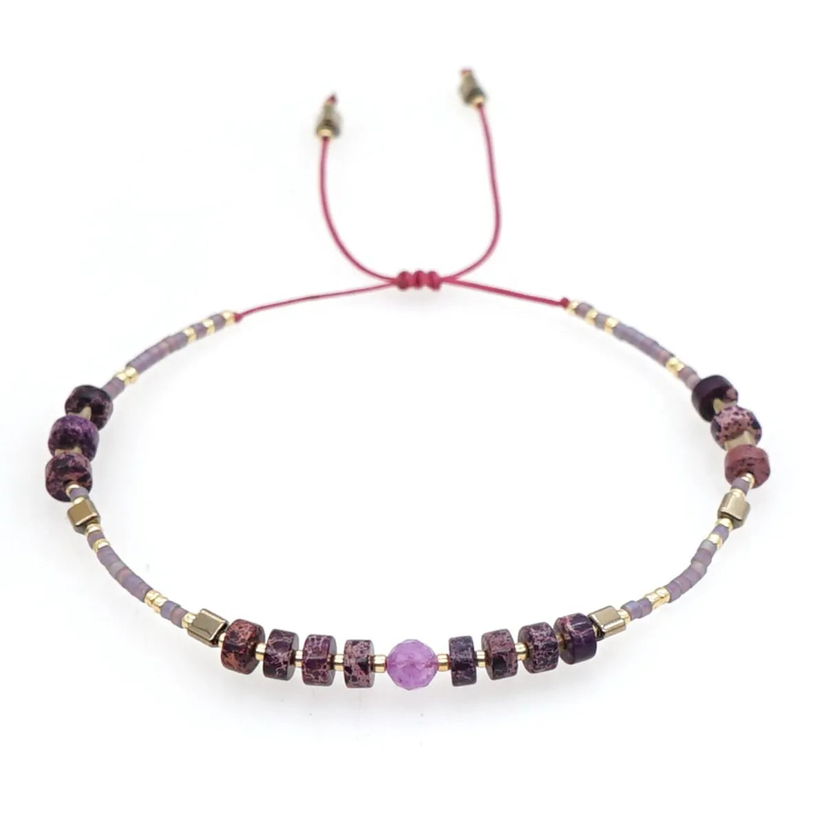 Simple Stacking Jewelry Amethyst Gem Miyuki Rice Beads Beaded Rope Bracelet Set