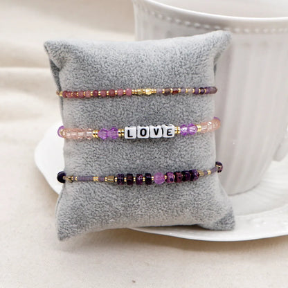 Simple Stacking Jewelry Amethyst Gem Miyuki Rice Beads Beaded Rope Bracelet Set