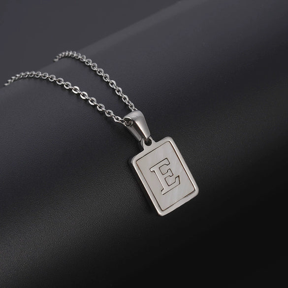 Simple Stainless Steel And 316L Stainless Steel Letter Square Shell Pendant Necklace For Women