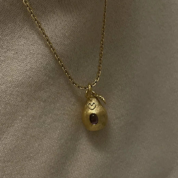 Simple Stainless Steel And Titanium Steel Necklace With Fruit Pattern Pendant Electroplated